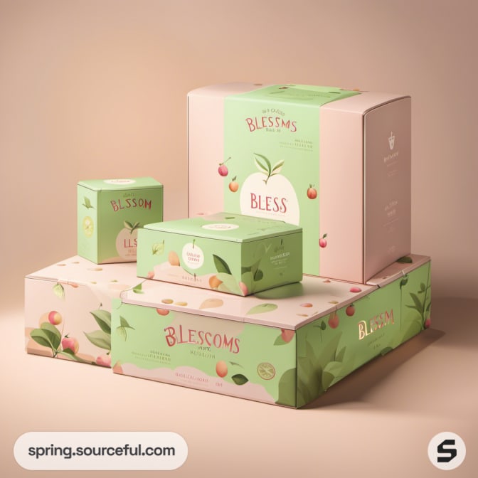 Various peach-themed boxes in pastel shades