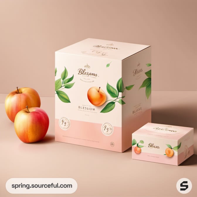 Large pastel and green boxes with peach illustrations