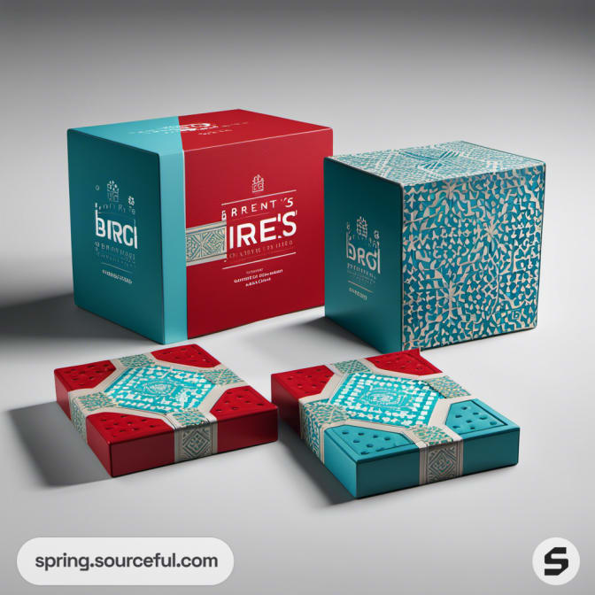 Two large boxes with intricate patterns and color blocks.