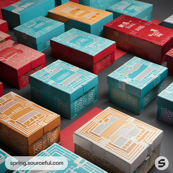 Colorful boxes with geometric patterned tops.
