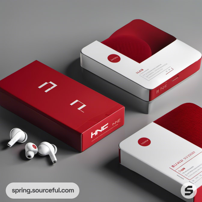 White earphones with red and white packaging