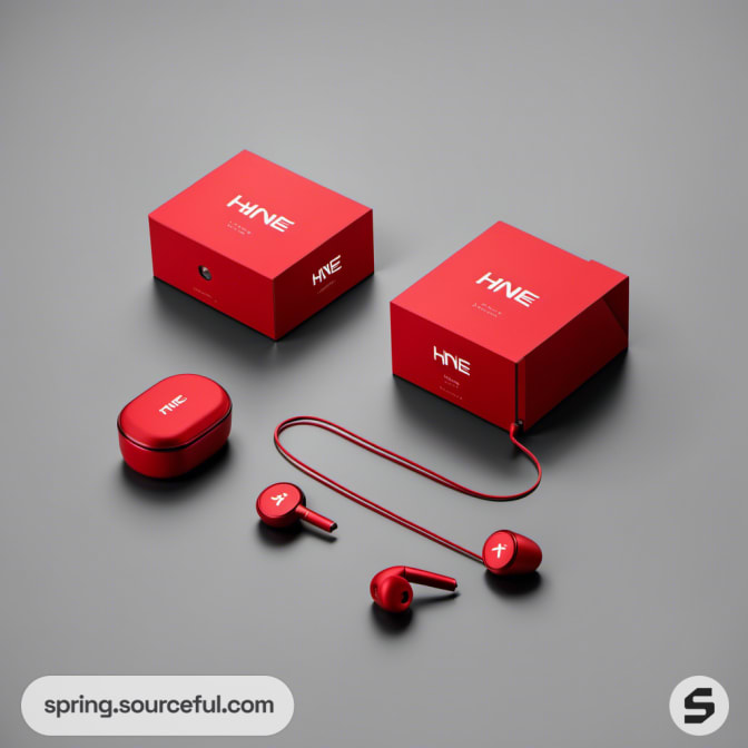 Red earphones and red boxes