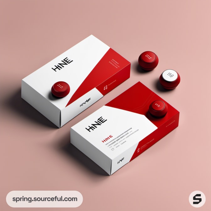 Red wireless earbuds with red and white box