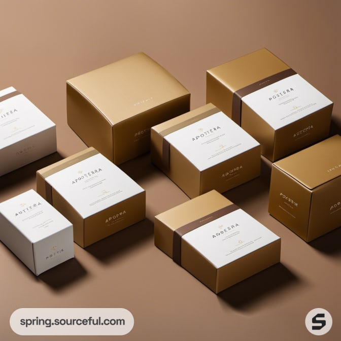 Variety of brown and white elegant boxes in a neat arrangement.