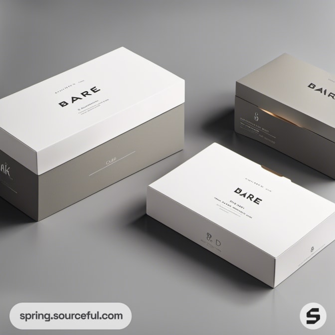 Assorted white and grey boxes with minimalist design.