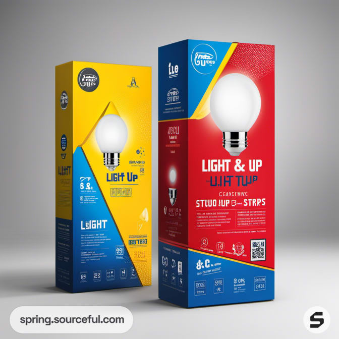 Tall boxes with yellow and red "Light Up" branding.