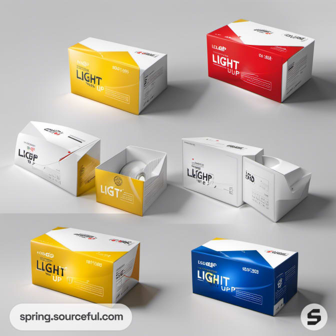 Yellow and red carton boxes with "Light Up" text.