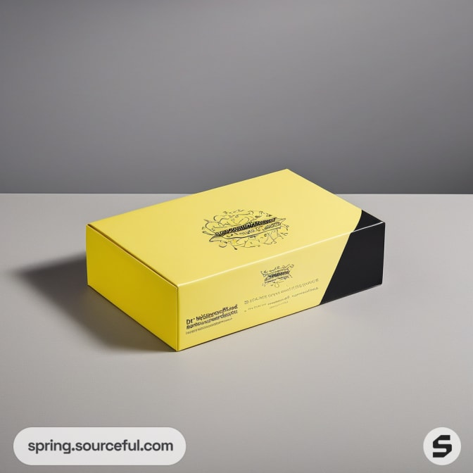 Yellow and black rectangular box on gray surface.