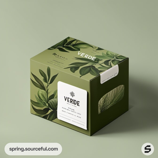 Green box with leafy design and 'VERDE' text.