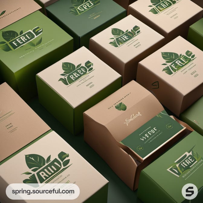 Green and beige boxes with leafy design and 'VERDE' text.