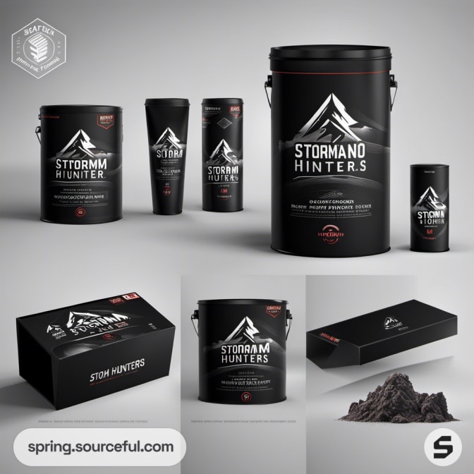 Storm hunter-themed cylindrical packages with rugged design