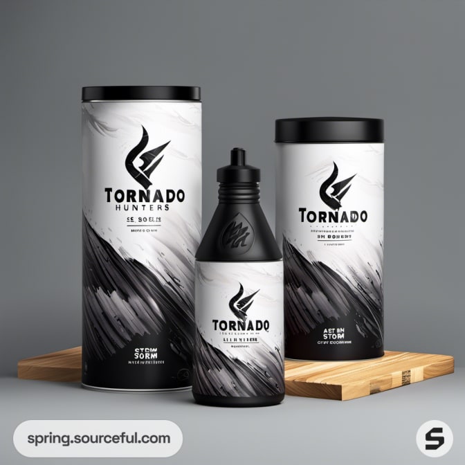 White tall bottle and cylindrical containers with tornado theme