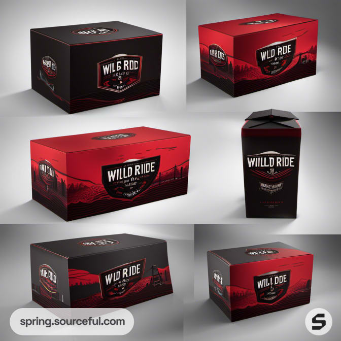 Red and black Wild Ride boxes with car imagery and bold design.