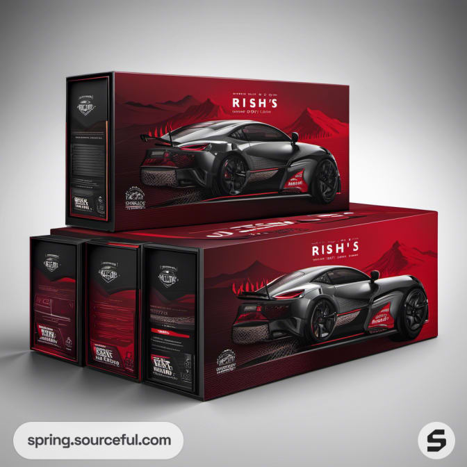 Red sports car image on Rish's Ride box packaging.