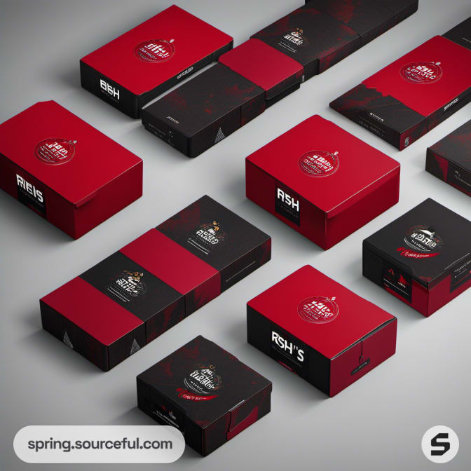Assorted Rish's box set in red and black patterns.