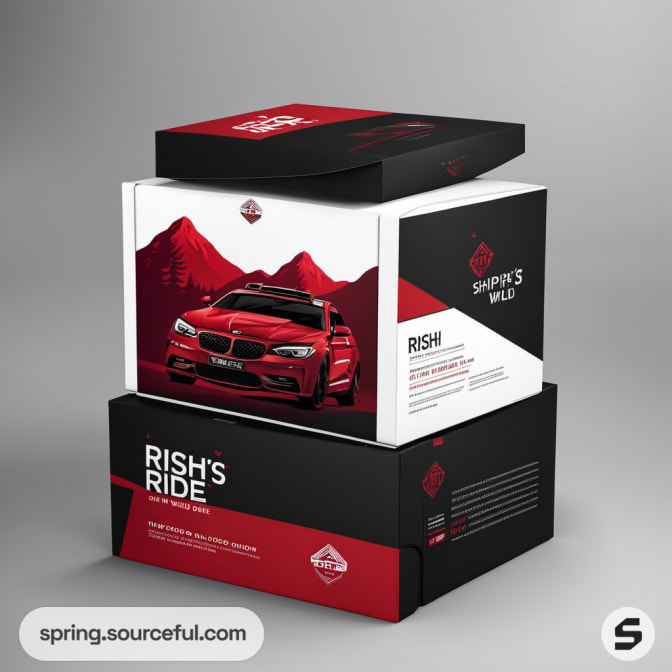 Rish's Ride box with red car graphic and bold text.