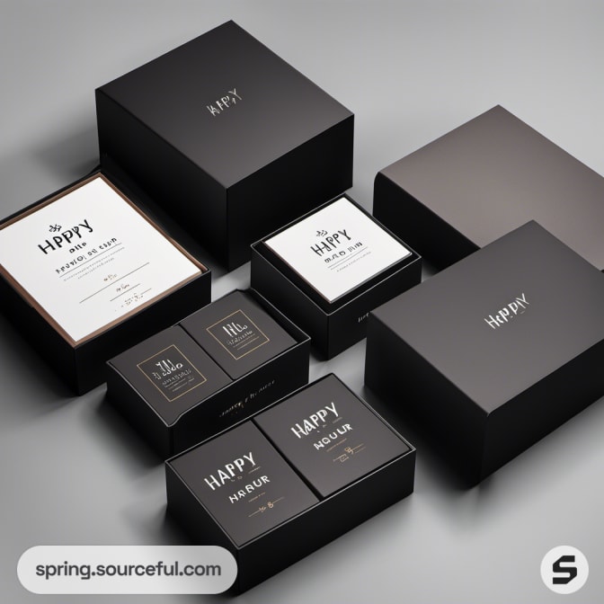Minimalist black "Happy Hour" boxes arranged systematically.
