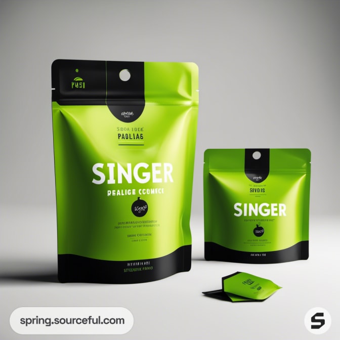 Green resealable pouches in two sizes on white background.