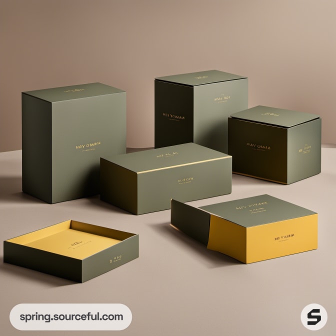 Stacked green and yellow boxes with minimalist design.