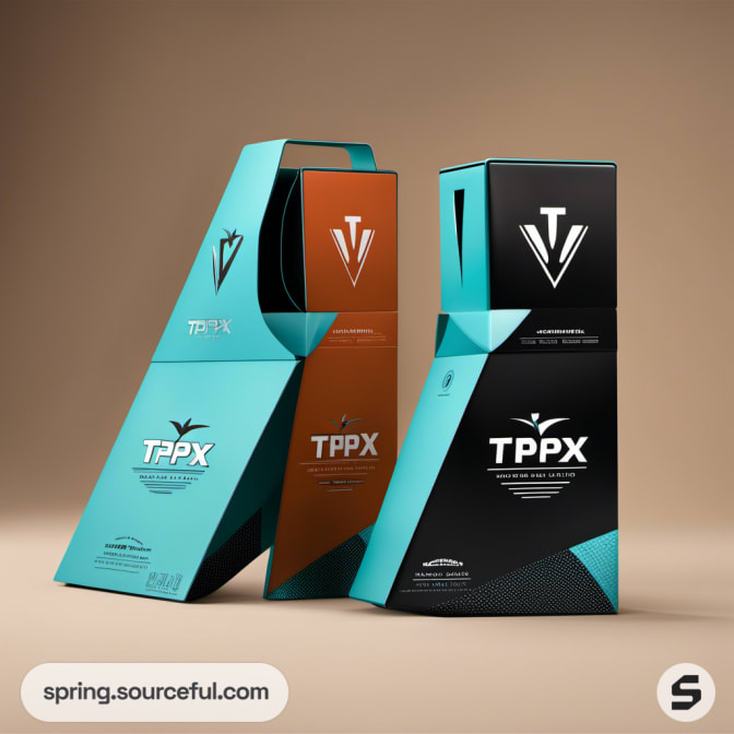Teal and orange TPX triangular boxes with handle