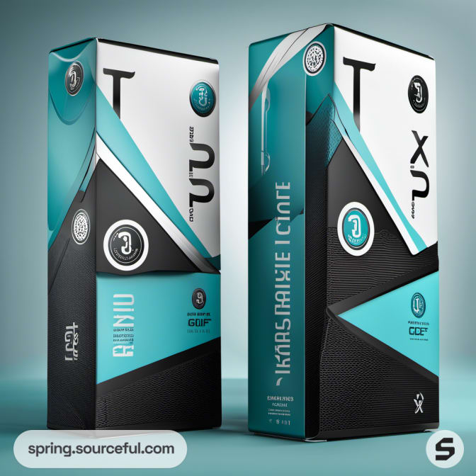 Teal and black TPX boxes with geometric patterns