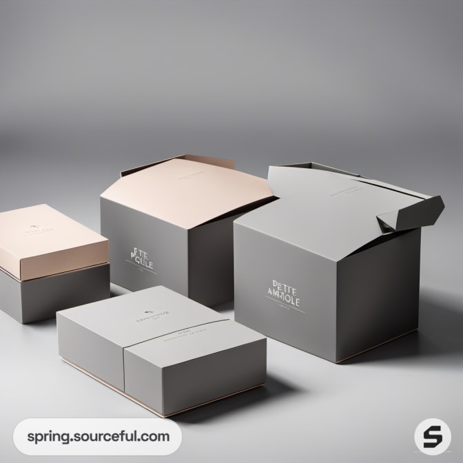 Four sleek folding boxes in neutral tones set on a light surface.