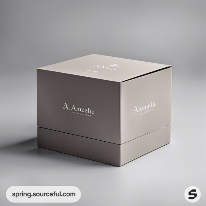 Single gray cubic box with refined branding on a neutral backdrop.