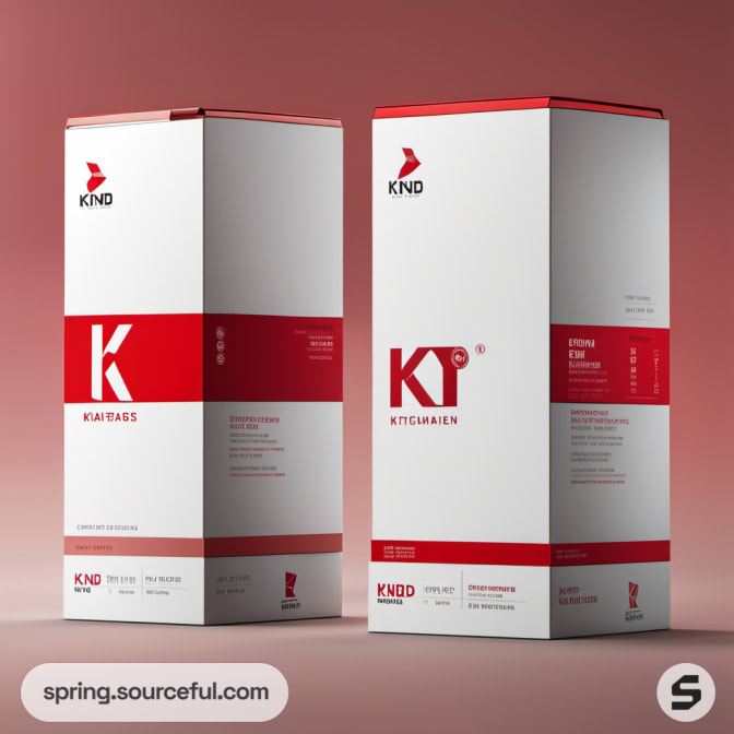 Two tall boxes in red and white with minimalist design.