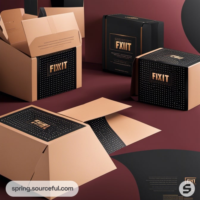 Tan and black fixit boxes with dotted accents in an open state.