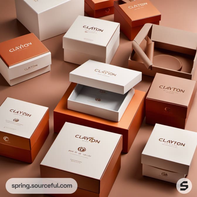 Open and closed square boxes in warm shades on a light surface.
