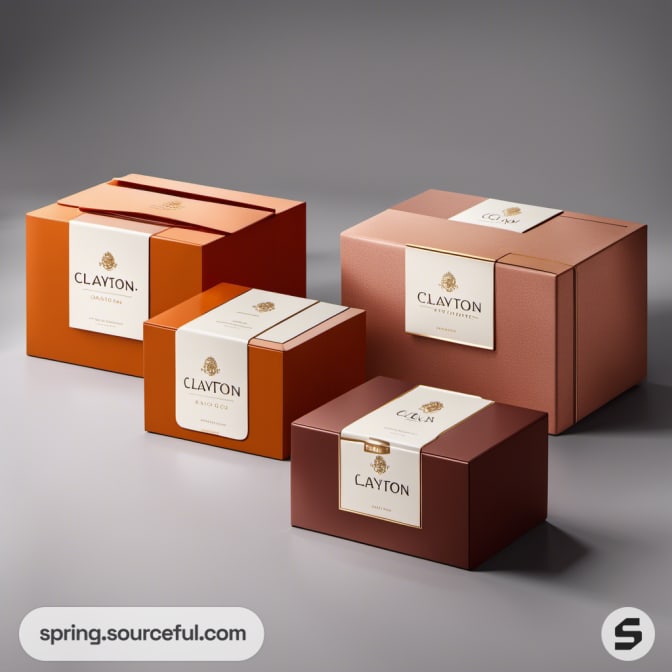 Rectangular boxes in orange and brown tones on a gray background.