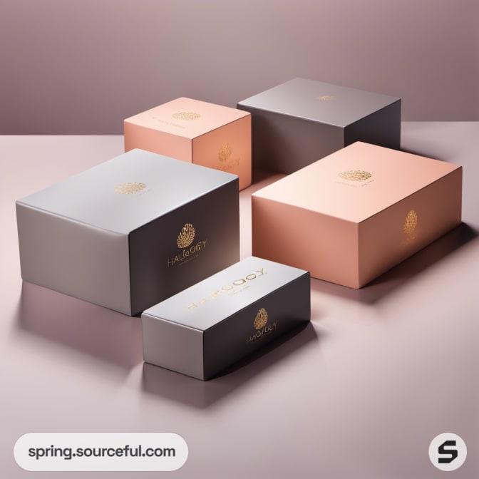 Luxury pink and silver gift boxes with minimalist design.