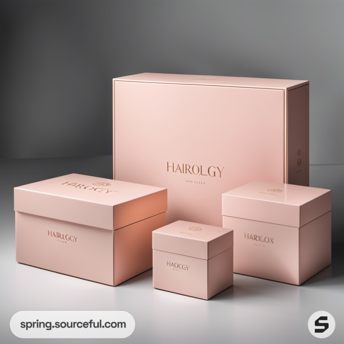 Set of various-sized pink boxes with sleek design for haircare.