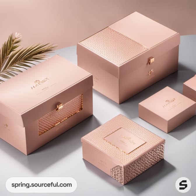 Textured and smooth pink boxes with varying sizes for packaging.