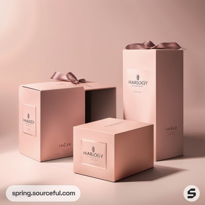 Three pink gift boxes with ribbon accents in a chic style.