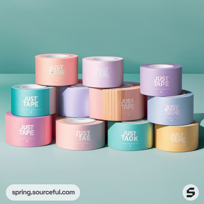 Pastel tapes stacked showcasing 'Just Tape' branding.