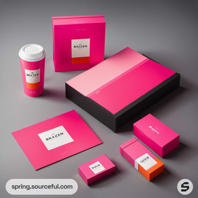 Elegant pink packaging with matching accessories.