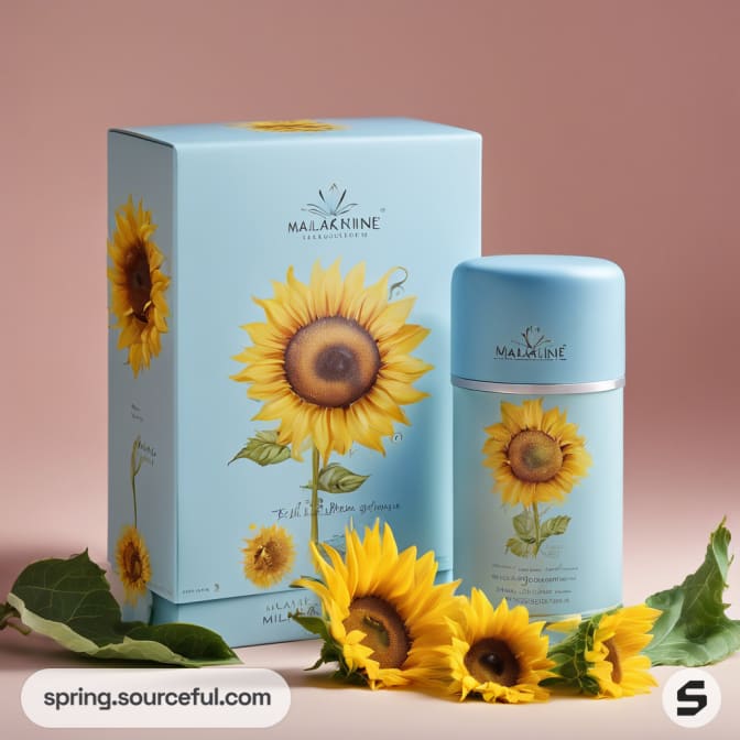 Blue box with sunflower design and matching container.