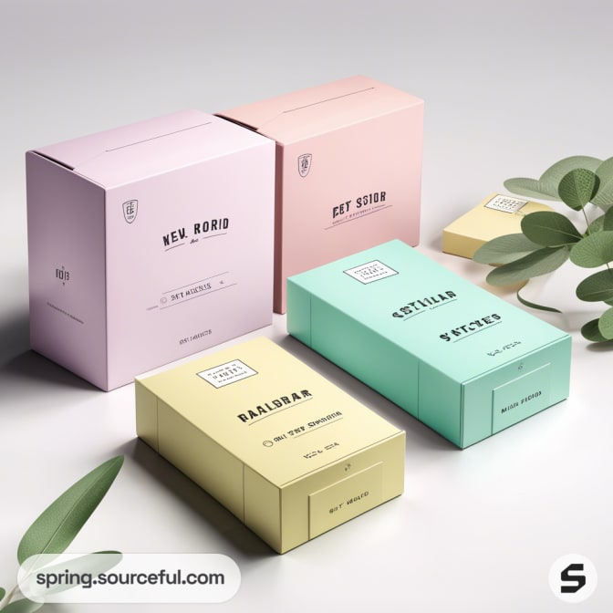 Assorted pastel boxes with leaf decorations