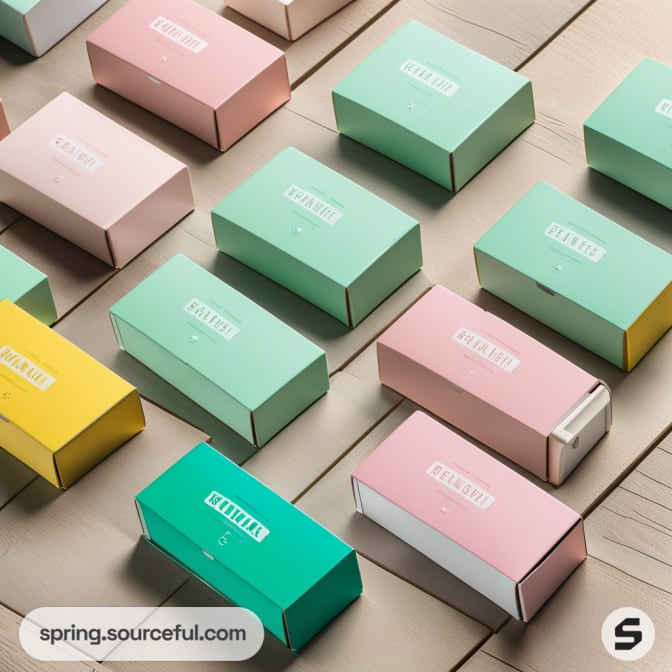 Colorful boxes arranged on wooden slats