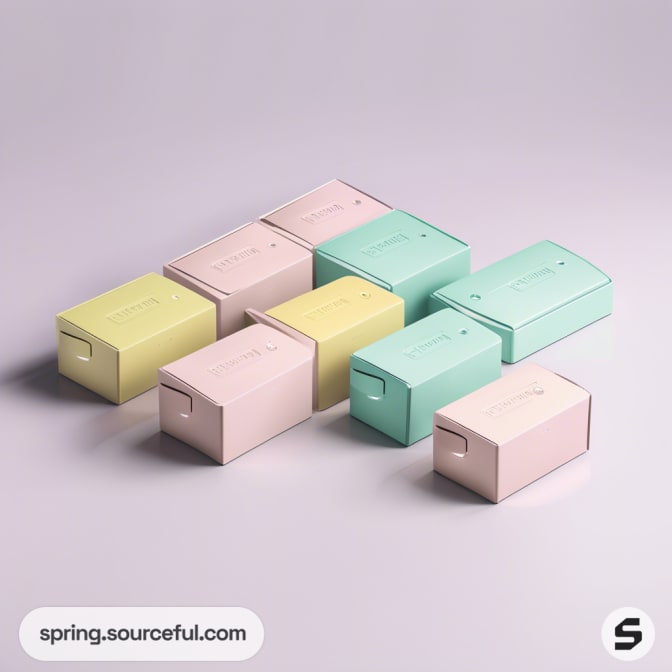 Assorted pastel boxes on gradient background