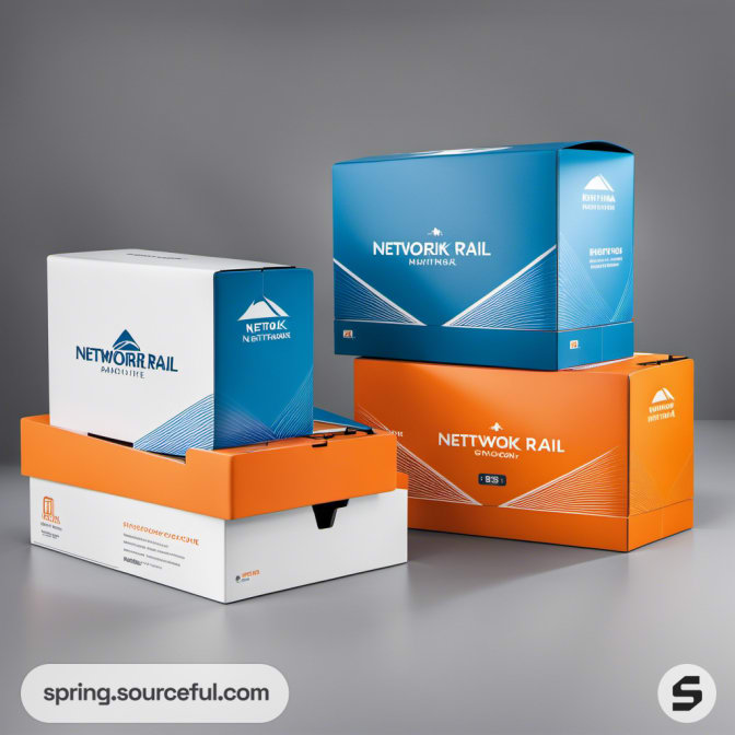 Network Rail themed packaging in blue and orange.