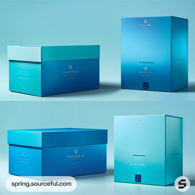 Two sizes of blue rectangular boxes with minimalist design and gradient shading on a blue background.