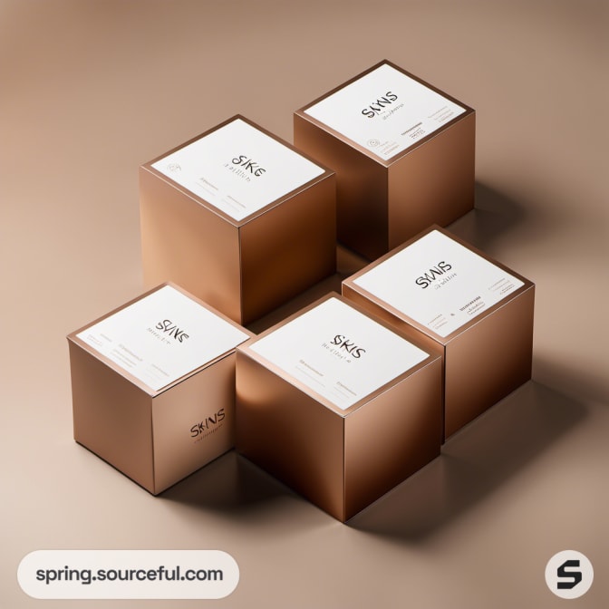 Five bronze square boxes arranged in a pattern.