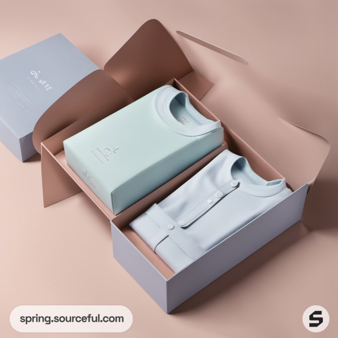 Open gift box with pastel-colored clothing