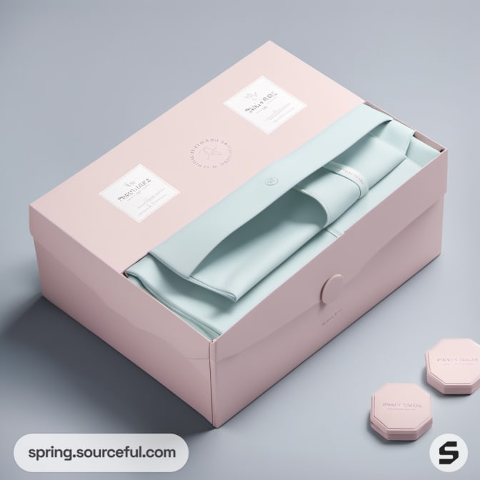 Pink gift box with pastel fabric inside