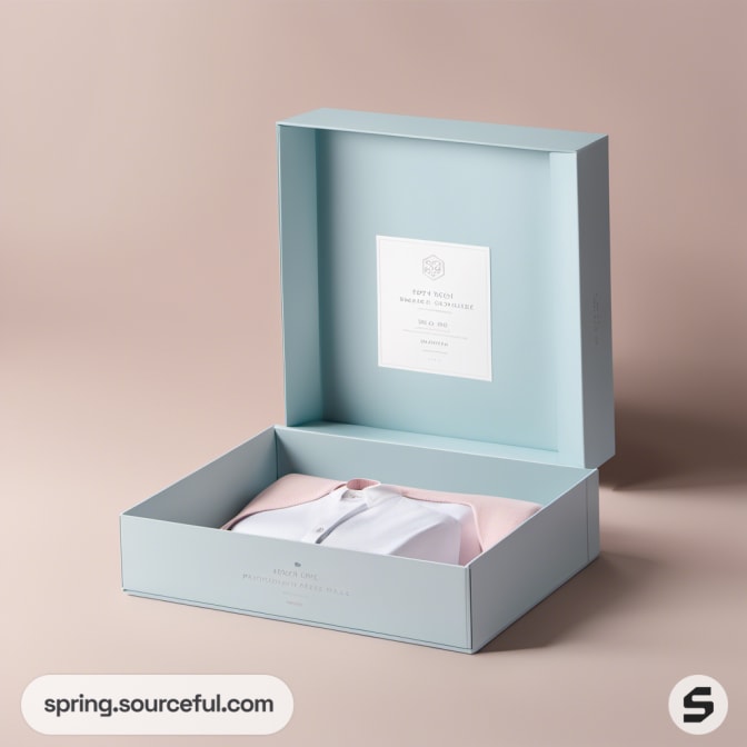 Open mint gift box with clothing inside