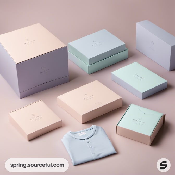 Pastel-colored packaging boxes and clothing