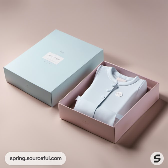 Open gift box with blue shirt inside