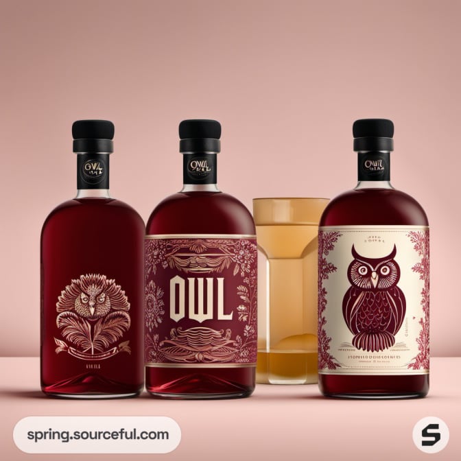 Three Owl-branded bottles with floral designs.